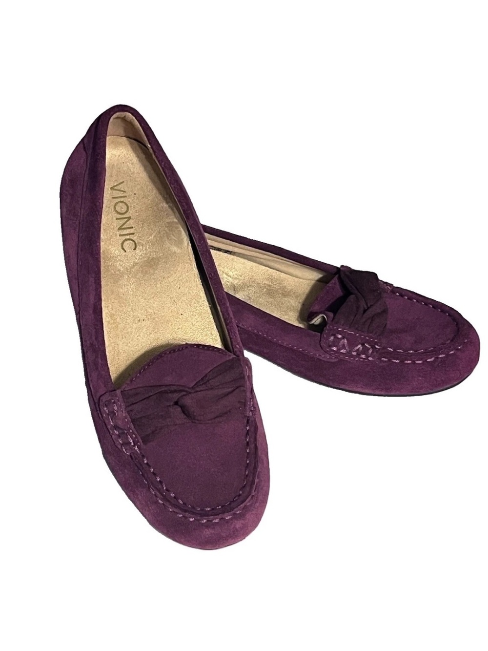 Vionic Womens 6.5 Norah Loafers Purple Suede Slip On Cushion Arch Fall Classic